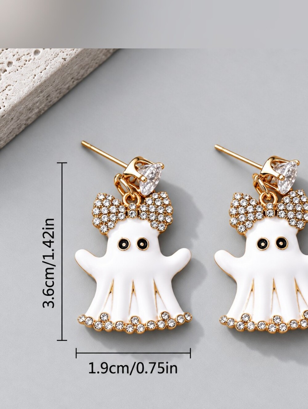 NIP Gold-Tone Ghost Bow Earrings - Picture 3 of 3